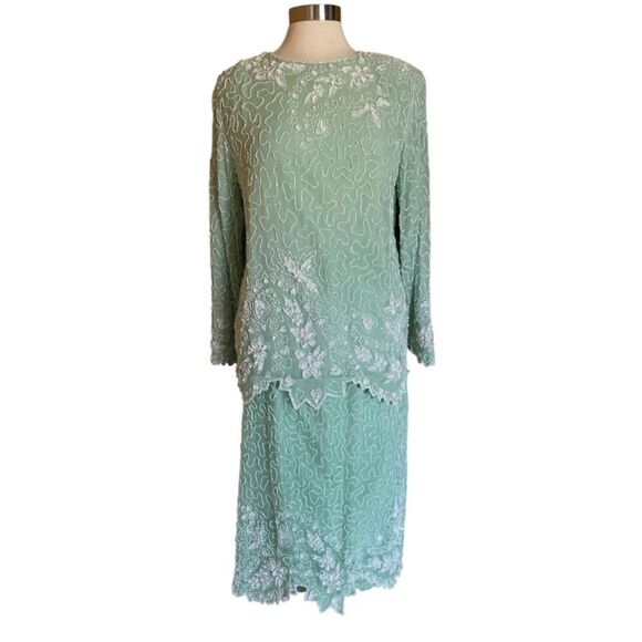Scala Vintage Silk Beaded Dress Set NWT RARE L - Picture 1 of 8